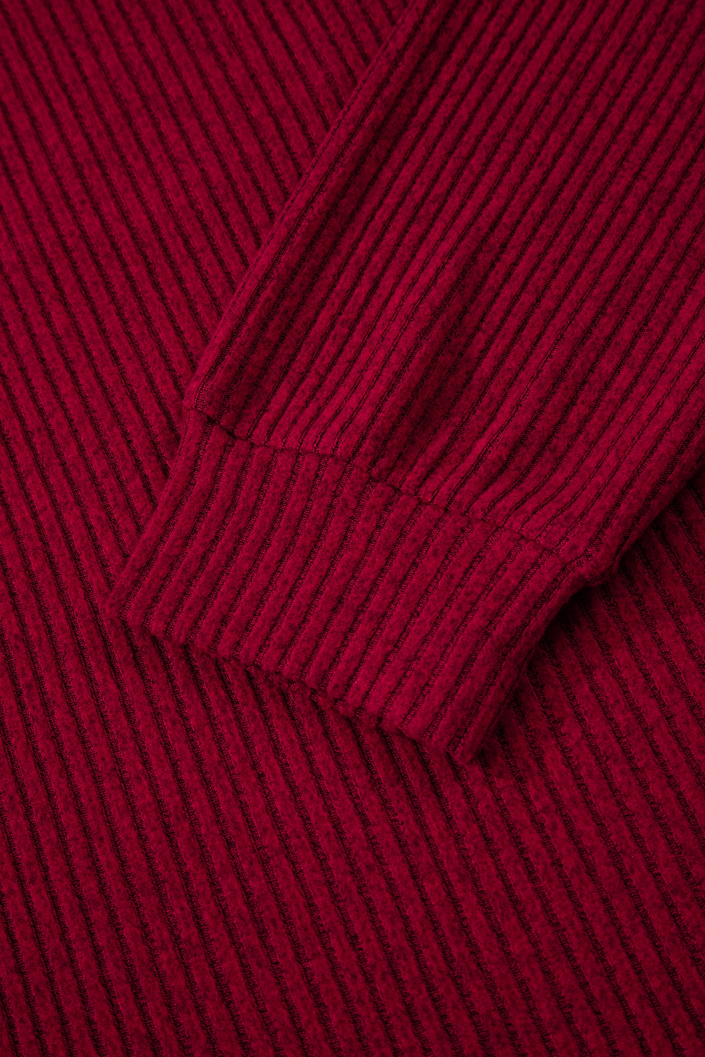 Racing Red Ribbed V Neck Contrast Ribbon Bow Back Drop Shoulder