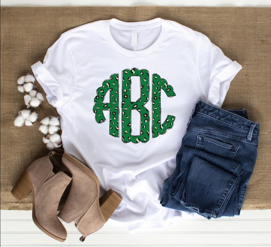 ST PATRICKS DAY GREEN LEOPARD MONOGRAM