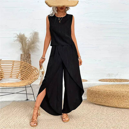 Wide-leg pants sleeveless T-shirt two-piece set