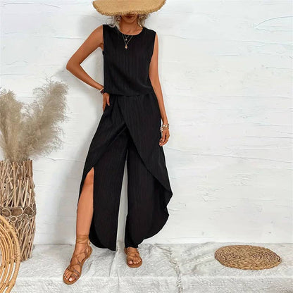 Wide-leg pants sleeveless T-shirt two-piece set