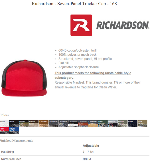 RICHARDSON 168 - Seven-Panel Trucker Cap