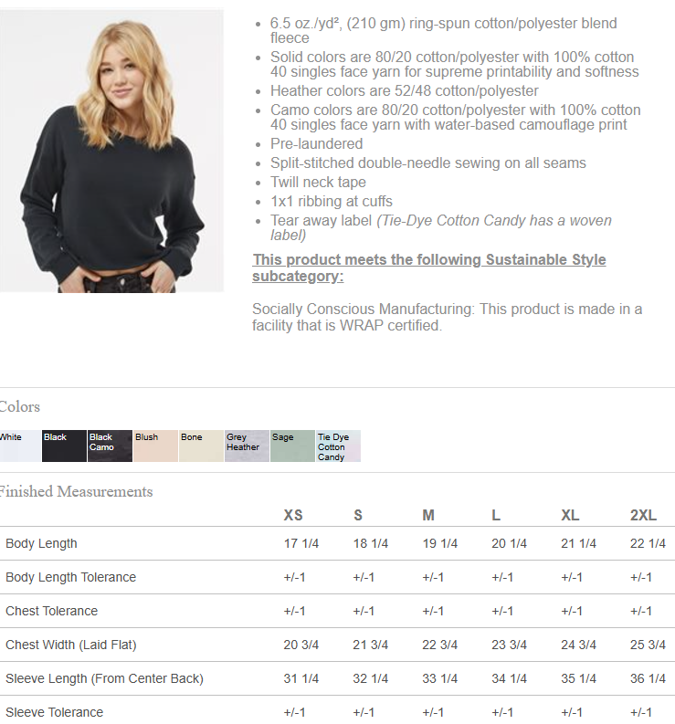 WOMENS'S LIGHTWEIGHT CROP CREWNECK SWEATSHIRT - RHINESTONE