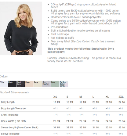 WOMENS'S LIGHTWEIGHT CROP CREWNECK SWEATSHIRT - CELEBRITY CHEER