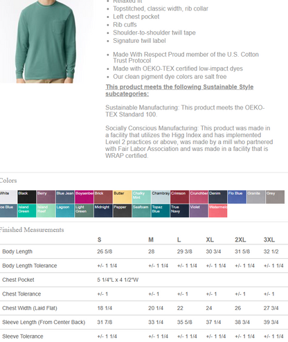 ART 5E - Comfort Colors - Long Sleeve W/pocket