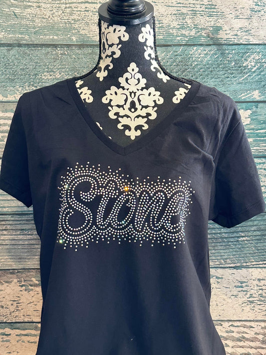 STONE  - Women’s VNECK TEE - RHINESTONE