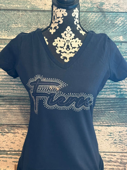 FIERCE - Women’s VNECK TEE - RHINESTONE