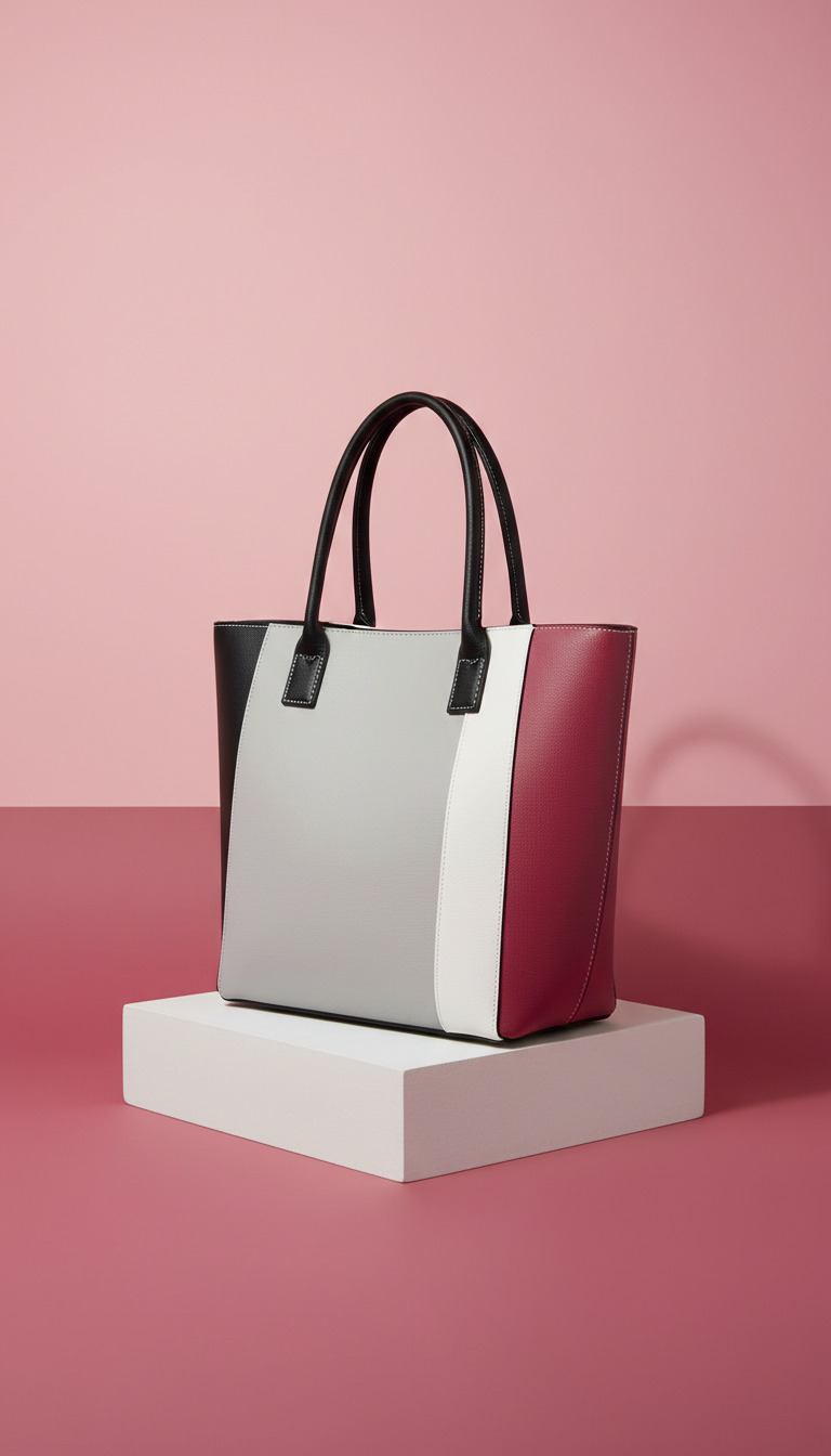 Color-blocked vegan leather tote