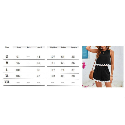 Contrasting color vest shorts lace suit