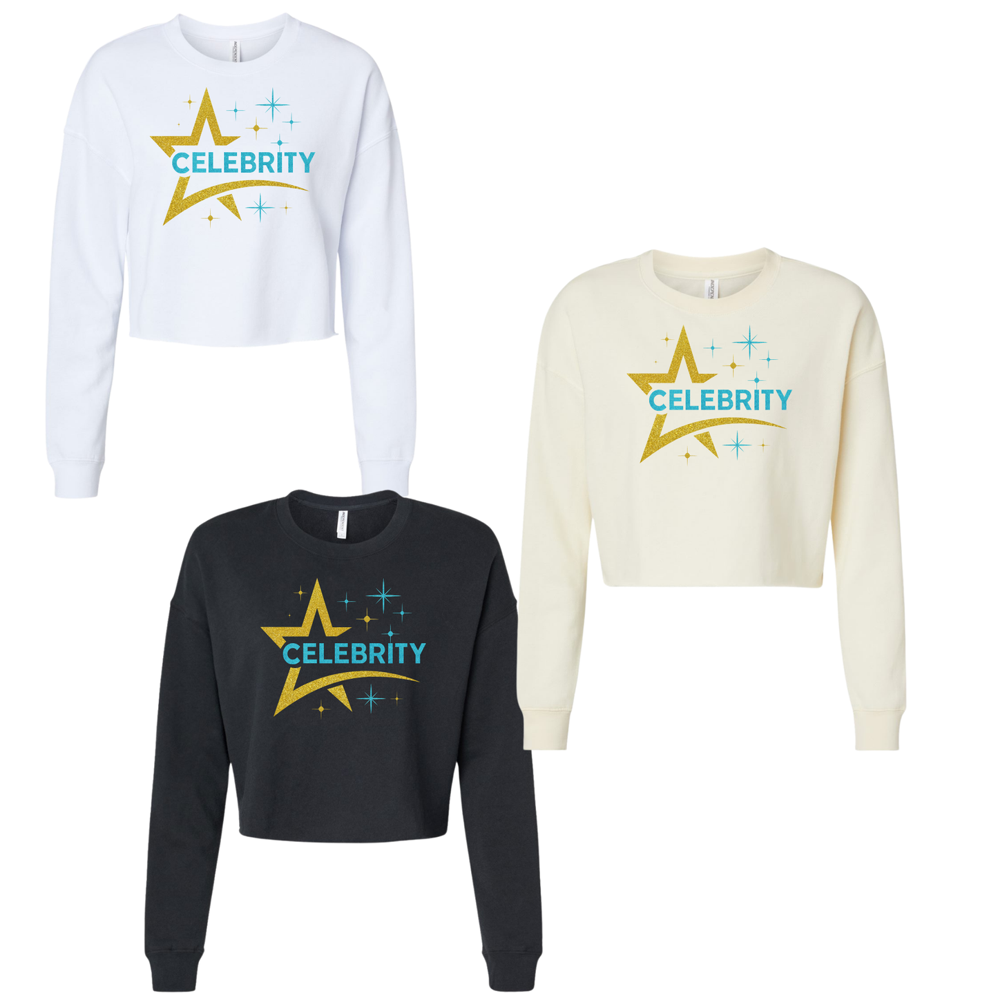 WOMENS'S LIGHTWEIGHT CROP CREWNECK SWEATSHIRT - CELEBRITY CHEER