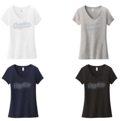 SAPPHIRE - Women’s VNECK TEE - RHINESTONE