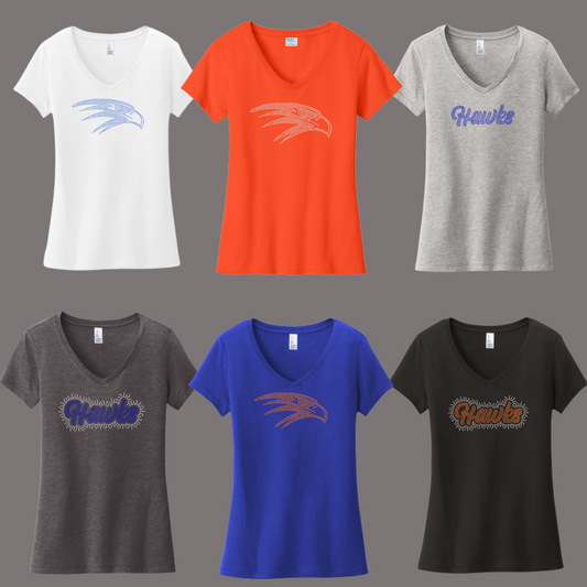 HANAHAN CHEER - WOMEN'S VNECK TEE - RHINESTONES