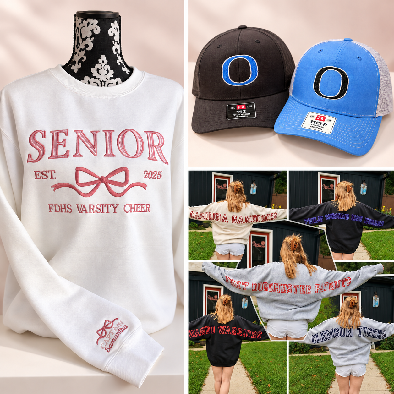 Custom embroidered and printed school spirit apparel
