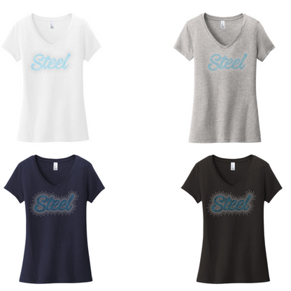 STEEL - Women’s VNECK TEE - RHINESTONE