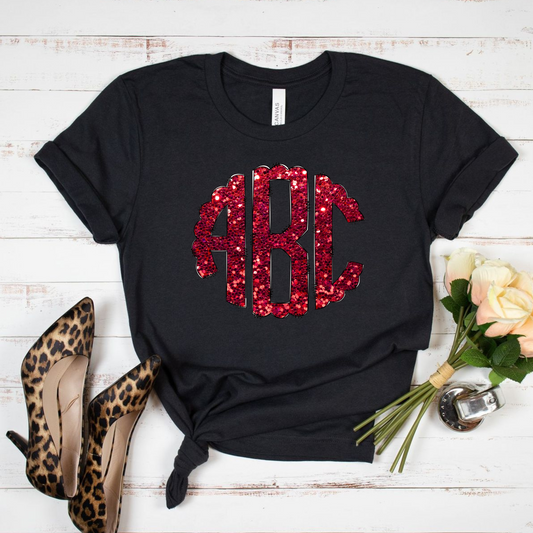 RED MAROON GLITTER MONOGRAM