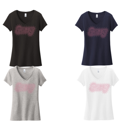 SASSY - Women’s VNECK TEE - RHINESTONE