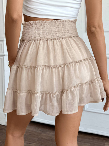 PLEATED LOTUS SOLID COLOR ELASTIC WAIST SKIRT