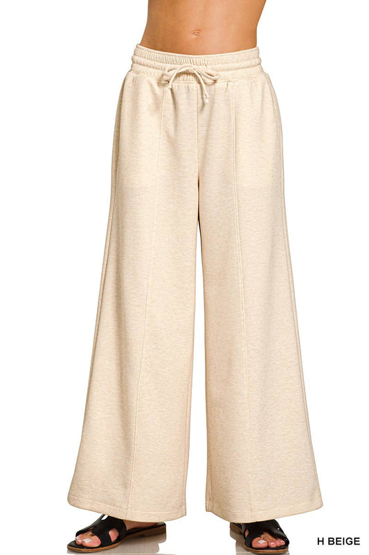 Scuba Drawstring Wide Leg Pants w/  Pockets