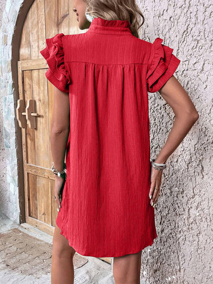 Multi-layer lotus sleeve V-neck long pullover dress