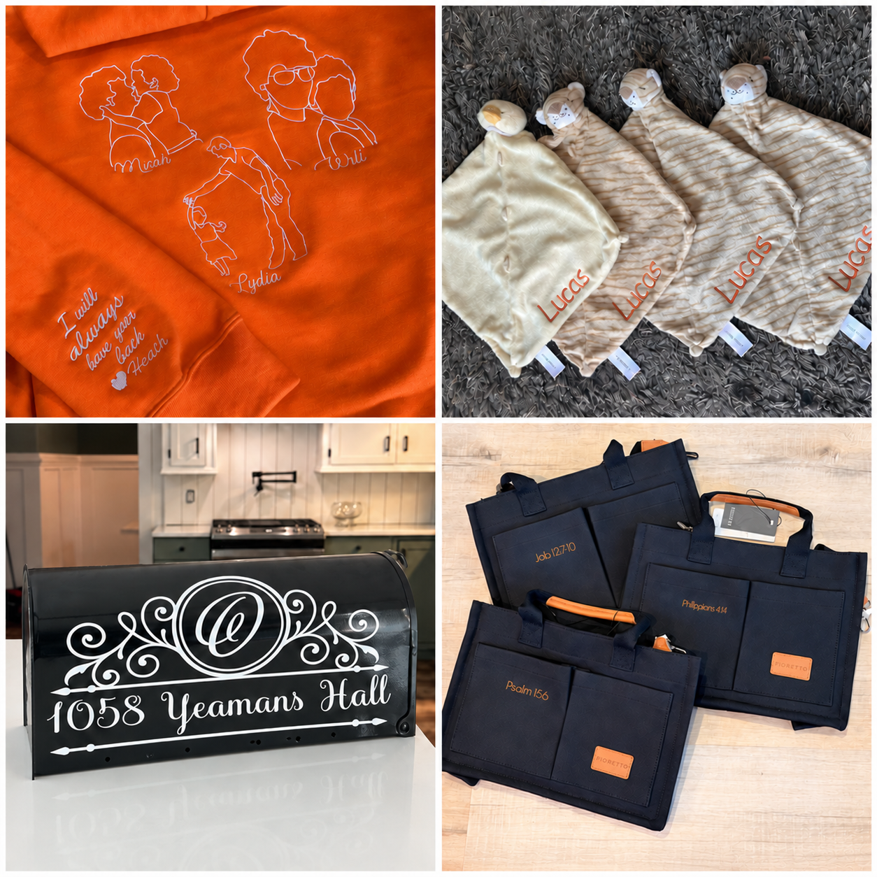Personalized gifts including custom apparel, bags and home decor
